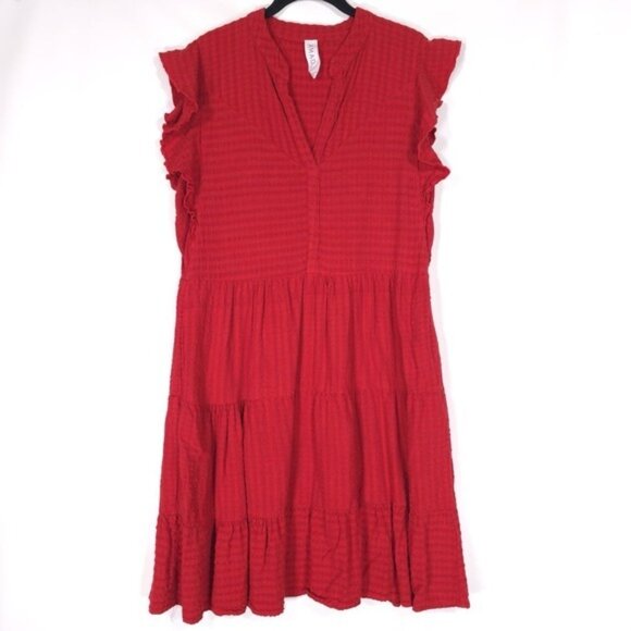 AMADI‎ Anthropologie LINEN Blend Red Flutter Sleeve Dress Robe SMALL CD-6705 - Picture 1 of 11